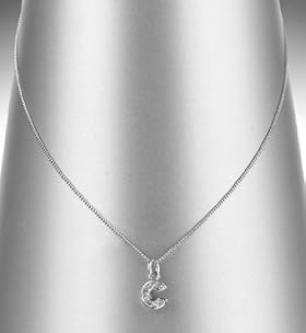 Platinum Plated Diamanté C Letter Pendant Necklace