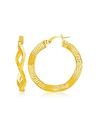 14K Yellow Gold Curvy Greek Key Medium Hoop Earrings