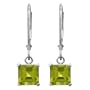 14k White Gold 6mm Peridot Square Dangle Lever Back Earring