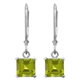 14k White Gold 6mm Peridot Square Dangle Leverback Earring