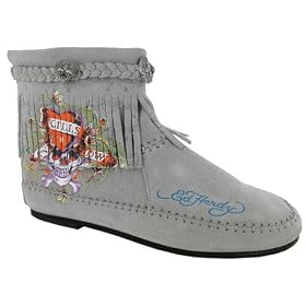 Ed Hardy Frinzy White Gray Womens Shoes Boots
