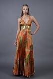 Pleated Orange Paisley Dresses by Faviana