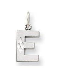 14k White Gold Block Initial E Diamond-Cut Charm D1282E