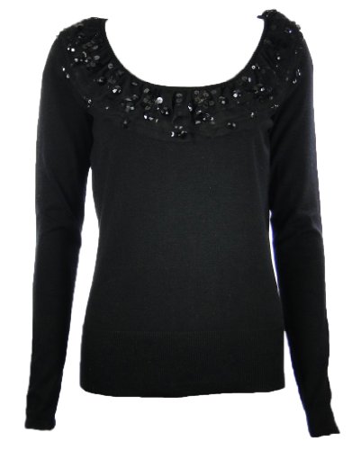 Sutton Studio Womens Beaded Mesh Boat-neck Blouse Black (X-Large) [Apparel] On Sale