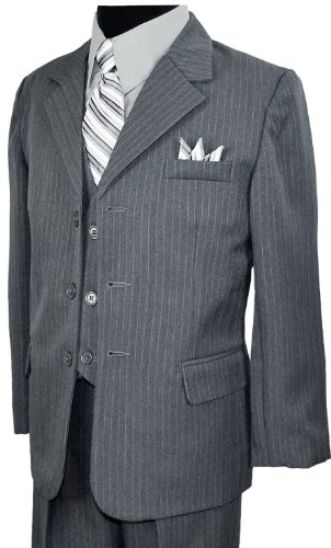 Boys Pinstripe Suit in Grey with Matching Tie Size 2-20