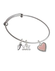 Jewelry: Pink Enamel Heart with Beaded Border Running Shoe and 10K Expandable Bangle Bracelet - Delight & Co