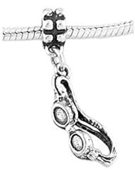 Sterling Silver Three Dimensional Swimming Goggles Dangle Bead Charm