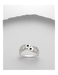 Black Resin Fish Reconstructed stones Ring In 92.5 Sterling Silver