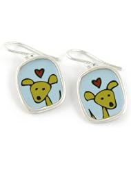 Puppy Love Earrings, Sterling Silver and Enamel