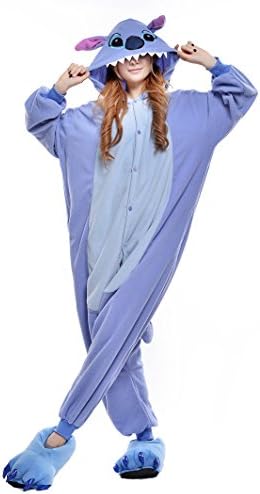 NEWCOAPLAY Unisex Onesies Pajamas Kigurumi Cosplay Sleepsuit Costume (L, Blue Stitch)