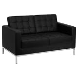 HERCULES Lacey Series Contemporary Black Leather Love Seat with Stainless Steel Frame - ZB-LACEY-831-2-LS-BK-GG HERCULES Lacey Series Contemporary Black Leather Love Seat with Stainless Steel Frame - ZB-LACEY-831-2-LS-BK-GG