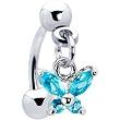 Aqua Gem Butterfly Dangle Eyebrow Ring