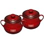 Le Creuset Stoneware Pair of Bean Pots, Cerise, Small