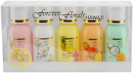 Hawaiian Scented Body Lotion â€" Forever Florals Mini Sampler Assortment 5 Bottles 1oz each bottle 1 Bar of Noni Maile Lavender Face & Body Soap 1 Tube of Noni Coco Mango Conditioning Shampoo,