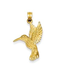 14K Yellow Gold Diamond-cut Hummingbird Pendant