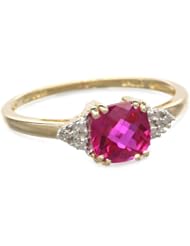 10k Yellow Gold, July BirthStone, Created Ruby and Diamond Ring