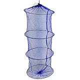 Como Foldable 3 Sections Fish Lobster Crawfish Trap Hoop Net Blue