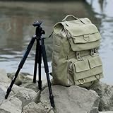 Khaki Green Canvas Outdoor Camera Bag/Laptop Bag Medium Backpack, whistle on CLIP (no tripod included) + Cosmos ® Cable Tie