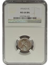 Coins: 1914 D Lincoln, Wheat Ears Reverse Cent NGC MS64