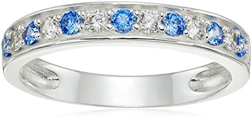 Sterling Silver Grade Cubic Zirconia 2mm Clear and Aqua Blue Ring, Size 6