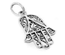 Sterling Silver Filigree Hamsa - Hand of Fatima Charm Pendant