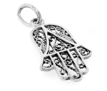 Sterling Silver Filigree Hamsa - Hand of Fatima Charm Pendant