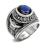 USAF Military Service Ring - Mens 316L Stainless Steel US Air Force Blue Sapphire CZ (sizes 8 to 13)