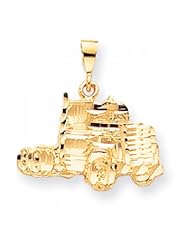 10k Yellow Gold Solid Diamond-cut Semi Truck Charm