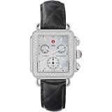MICHELE Deco Diamond Black Quilted Calf Skin Watch