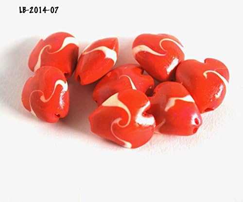 8 Orange Polymer Clay Beads Handmade Lentil Heart Shape