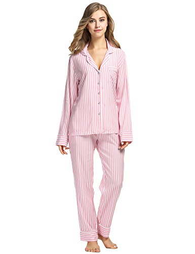 Ekouaer Pajama Sets Womens Striped Comfort Long Sleeve Sleepwear With Pjs Pants S-XXL