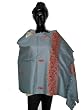 Crewel Embroidery Slate Gray Pashmina Wool Wrap Shawl 76x28 Inch