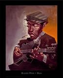 Blues Man by Justin Bua. Art Print Poster 24 inches width by 30 inches height. Highest Quality Art Poster Print