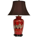 Crowned Cranes Vase Lamp in Antique Red