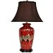 Crowned Cranes Vase Lamp in Antique Red