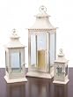 Set of 3 White Lantern Decorative Cottage-Style Pillar Candle Holders 28"