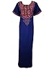 Boho Cotton Caftan Dress Ink Blue Floral Embroidered Long Kaftans Nighty Xl