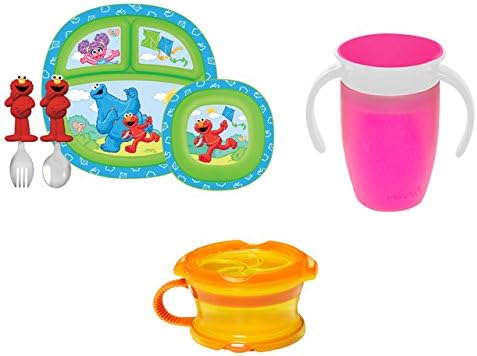 Munchkin 360 Degree 7 ounce Miracle Cup with Sesame Street Dining Set and Click Lock Snack Catcher