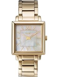 Timex Womens Elegant Square Mother-of-Pearl Dial Gold Tone Stainless Steel Watch T2M829