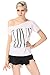 ANGVNS Women's Short Sleeve Letter Print Off Shoulder White Cotton Top T-shirt Blouse