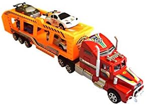 Semi Truck With Trailer Carrying 4 Cars, Friction Powered, Brand New