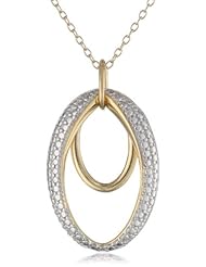 18k Yellow Gold Plated Sterling Silver Two-Tone Double Open Oval Pendant Necklace, 18"