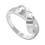 Nickel Free Sterling Silver Crystal Clear Square Cut Cubic Zirconia High Polished and Satin Finished 3mm Band Ring Size 5, 6, 7, 8, 9, 10