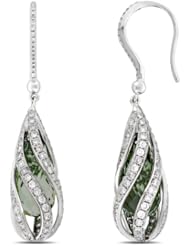 14k White Gold Green-Amethyst and Diamond Charm Earrings (.1.67 cttw, G-H Color, SI Clarity)