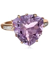 Sterling Silver with Pink Gold Plated Rose De France and Diamond Trillion Ring, Size 7