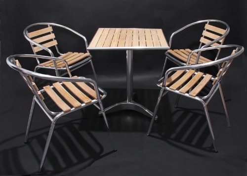 Bistrotisch Gartentisch Tisch, Alu+Holz ~ 4 Stühle