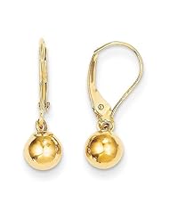 MadiK® Childrens 14k Yellow Gold Polished 6mm Bead Leverback Dangle Earrings