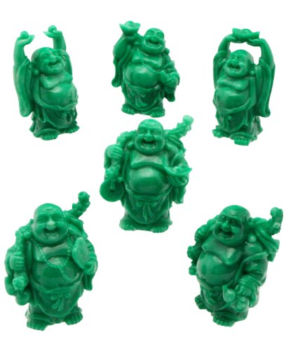 Set of 6 Faux Jade Finish Mini Happy Buddha Statues