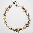 Autumn Hued Czechoslovakian Glass, Gold Vermeil and Sterling Silver Beaded Toggle Bracelet, 8" long, #9395