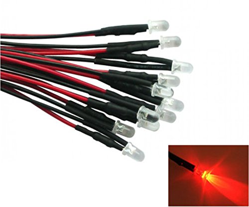 Led World 20pcs 5mm led Pre Wired light Red 24V 18cm Round Top Bulbs Light Lamp